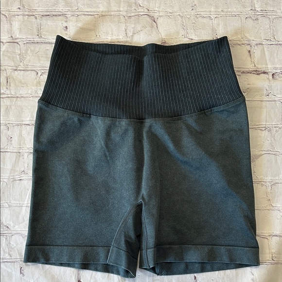 POPFLEX High-Waisted Seamless Stretch Workout Shorts 4.5” Inseam XL Gray Green - Picture 1 of 5